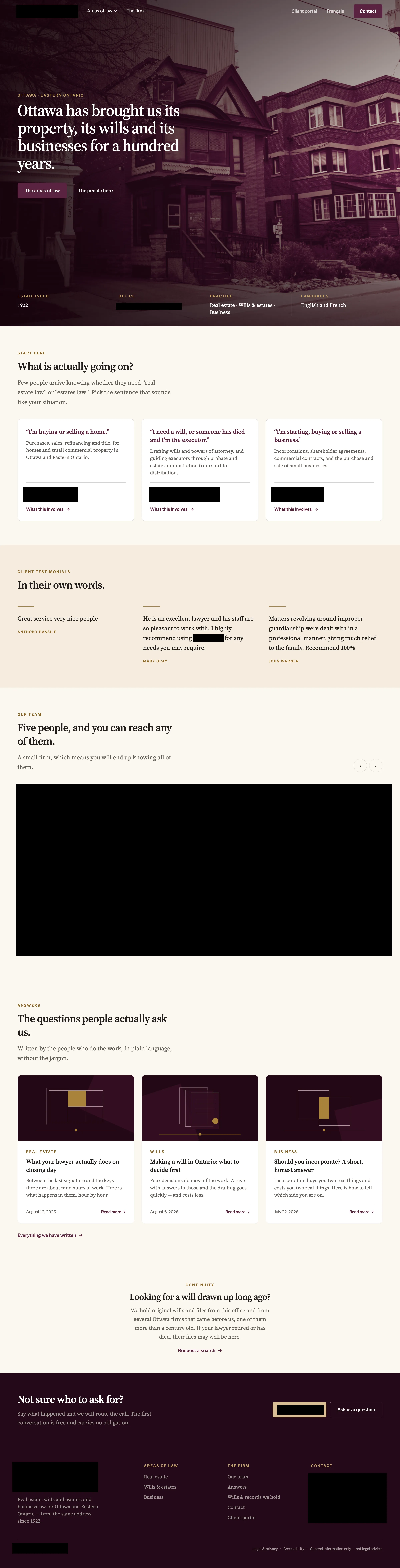Homepage screenshot of law firm website